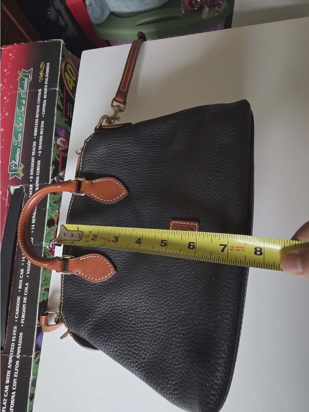 Dooney & Bourke Black Pebbled Leather Satchel with Tan Trim - Picture 11 of 13